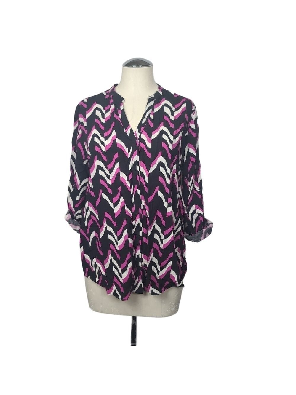 Cynthia Rowley Black Pink White Button Down Blouse M